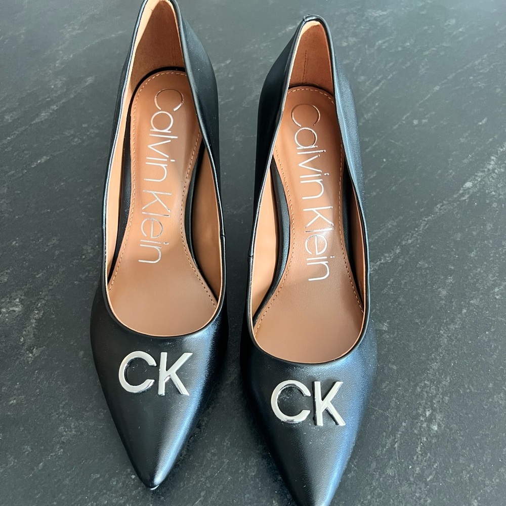 Calvin Klein Black Heels with Silver Logo